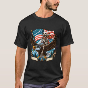 Skeleton Riding Eagle Usa American 4th Of July Pat T-Shirt