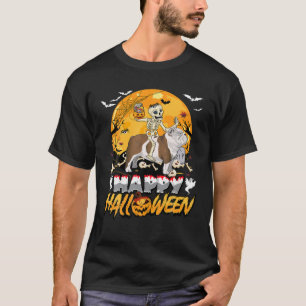 Skeleton Riding English Bulldog Halloween Pumpkin T-Shirt