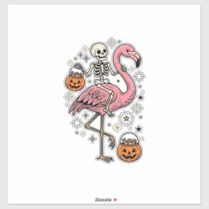 Skeleton Riding Flamingo Halloween Candy Shirt_1
