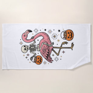 Skeleton Riding Flamingo Halloween Candy Shirt_1 Beach Towel