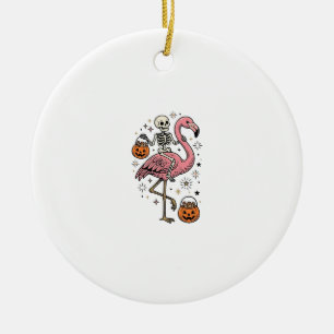 Skeleton Riding Flamingo Halloween Candy Shirt_1 Ceramic Tree Decoration