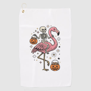 Skeleton Riding Flamingo Halloween Candy Shirt_1 Golf Towel