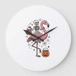 Skeleton Riding Flamingo Halloween Candy Shirt_1 Large Clock