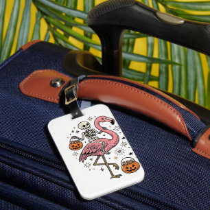 Skeleton Riding Flamingo Halloween Candy Shirt_1 Luggage Tag