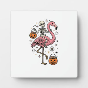 Skeleton Riding Flamingo Halloween Candy Shirt_1 Plaque