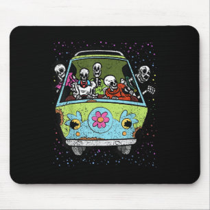 Skeleton Riding Hippie Van Halloween Costume Retro Mouse Mat