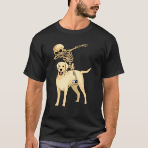 Skeleton Riding Labrador Lazy Halloween Costume Cu T-Shirt
