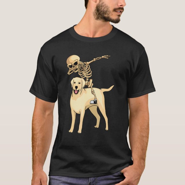 Skeleton Riding Labrador Lazy Halloween Costume Cu T-Shirt (Front)