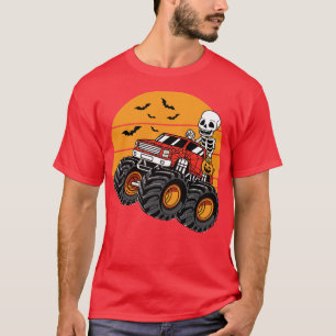 Skeleton Riding Monster Truck Halloween Costume T-Shirt