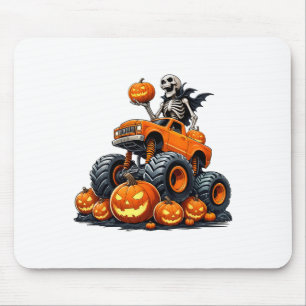 Skeleton Riding Monster Truck Halloween Pumpkin Ki Mouse Mat