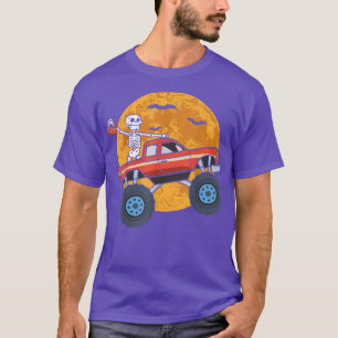 Skeleton Riding Monster Truck Lazy Halloween Costu T-Shirt