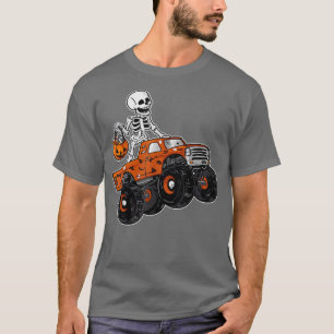Skeleton Riding Monster Truck Lazy Halloween Costu T-Shirt