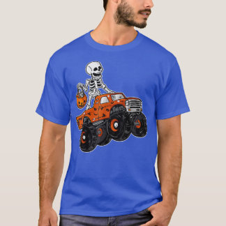 Skeleton Riding Monster Truck Lazy Halloween Costu T-Shirt