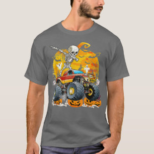 Skeleton Riding Monster Truck Pumpkin Funny Hallow T-Shirt