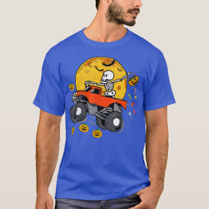 Skeleton Riding Monster Truck Pumpkin Funny Hallow T-Shirt