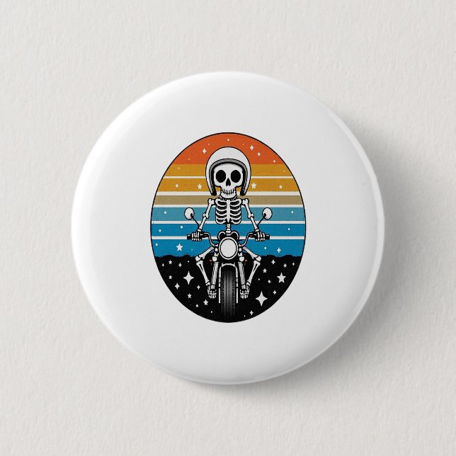 Skeleton Riding Motorcycle 6 Cm Round Badge (Front)