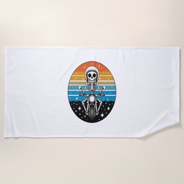 Skeleton Riding Motorcycle Beach Towel (Front)