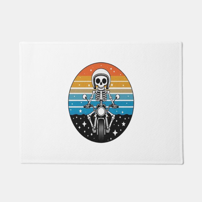 Skeleton Riding Motorcycle Doormat (Front)