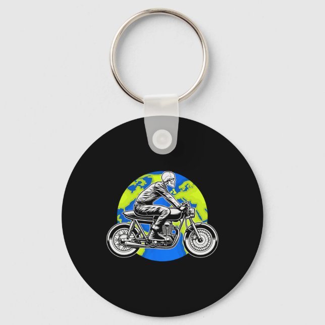 Skeleton Riding Motorcycle Earth Day Cool Save The Key Ring (Front)