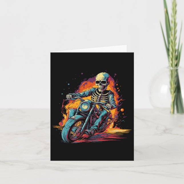 Skeleton Riding Motorcycle Halloween Costume Biker Card (Front)