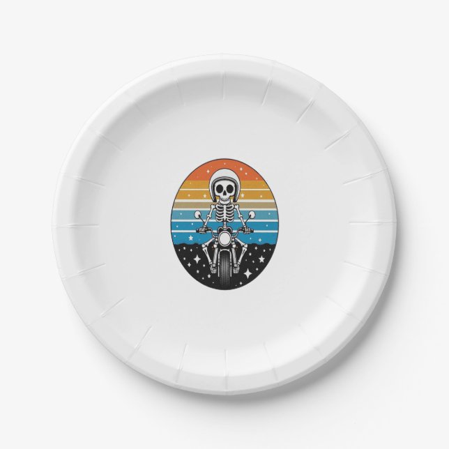 Skeleton Riding Motorcycle Paper Plate (Front)