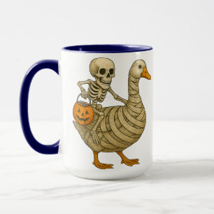 Skeleton Riding Mum Goose Halloween Funny Pumpkin Mug