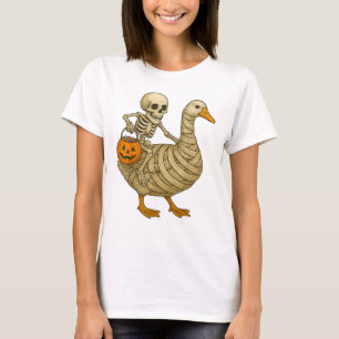 Skeleton Riding Mum Goose Halloween Funny Pumpkin T-Shirt