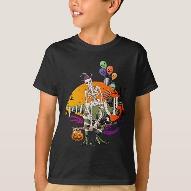 Skeleton Riding Mummy Dinosaur Boy T-Shirt (Front)