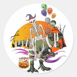 Skeleton Riding Mummy Dinosaur Classic Round Sticker