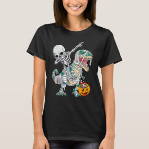 Skeleton Riding Mummy Dinosaur Rex Halloween Pump T-Shirt