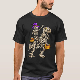 Skeleton Riding Mummy Dinosaur rex Halloween Pump T-Shirt