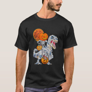 Skeleton Riding Mummy Dinosaur Rex Halloween Pump T-Shirt