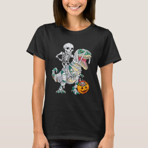 Skeleton Riding Mummy Dinosaur rex Halloween Pump T-Shirt