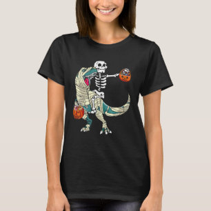 Skeleton Riding Mummy Dinosaur rex Halloween Pump T-Shirt