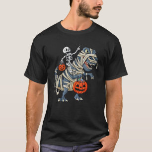 Skeleton Riding Mummy Dinosaur rex Halloween Pump T-Shirt