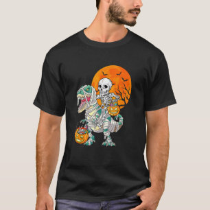 Skeleton Riding Mummy Dinosaur Rex Halloween Pump T-Shirt