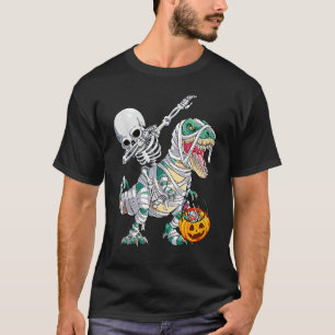 Skeleton Riding Mummy Dinosaur Rex Halloween  Pump T-Shirt