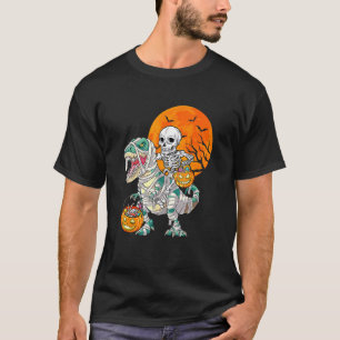 Skeleton Riding Mummy Dinosaur Rex Halloween  Pump T-Shirt