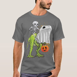 Skeleton Riding Mummy Dinosaur T re Halloween Funn T-Shirt