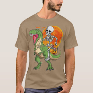 Skeleton Riding Mummy Dinosaur T Re Halloween Pump T-Shirt