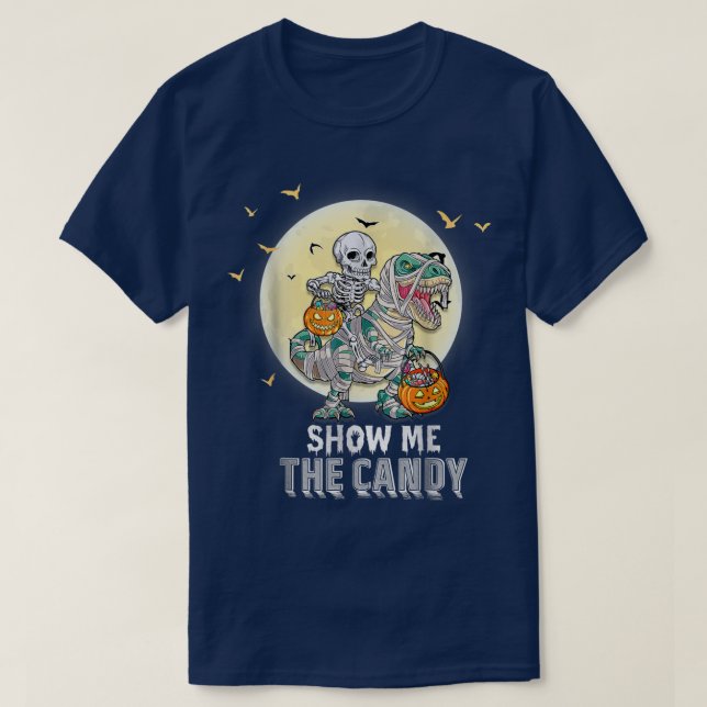 Skeleton Riding Mummy Dinosaur T re Halloween pump T-Shirt (Design Front)
