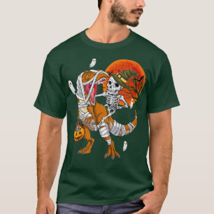 Skeleton Riding Mummy Dinosaur T rex Funny Hallowe T-Shirt