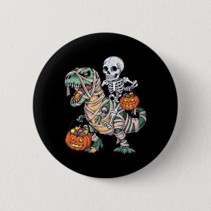 Skeleton Riding Mummy Dinosaur T Rex Halloween 6 Cm Round Badge