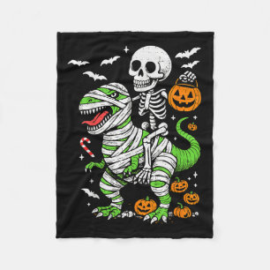 Skeleton Riding Mummy Dinosaur T Rex Halloween Boy Fleece Blanket