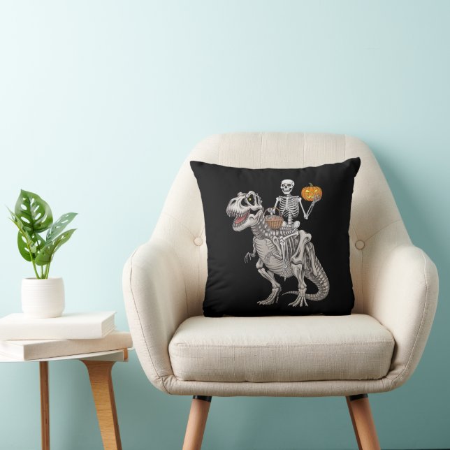 Skeleton Riding Mummy Dinosaur T rex Halloween  Cushion (Chair)