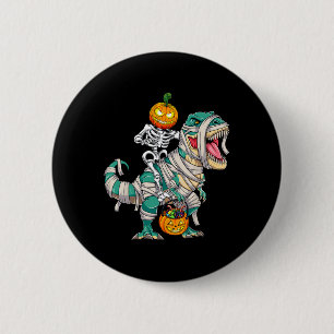 Skeleton Riding Mummy Dinosaur T rex Halloween Fun 6 Cm Round Badge