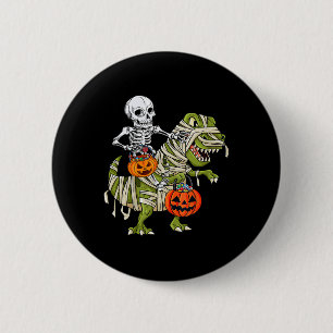 Skeleton Riding Mummy Dinosaur T rex Halloween Fun 6 Cm Round Badge