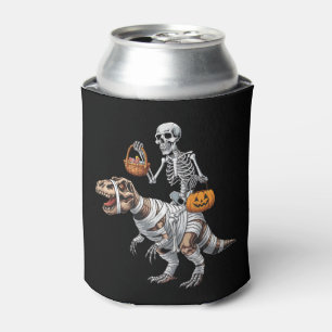 Skeleton Riding Mummy Dinosaur T rex Halloween Fun Can Cooler