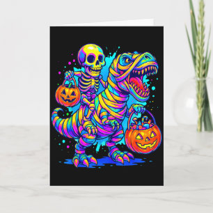 Skeleton Riding Mummy Dinosaur T Rex Halloween Fun Card