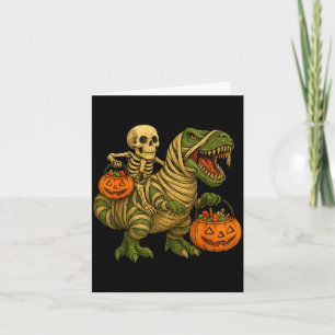 Skeleton Riding Mummy Dinosaur T Rex Halloween Fun Card